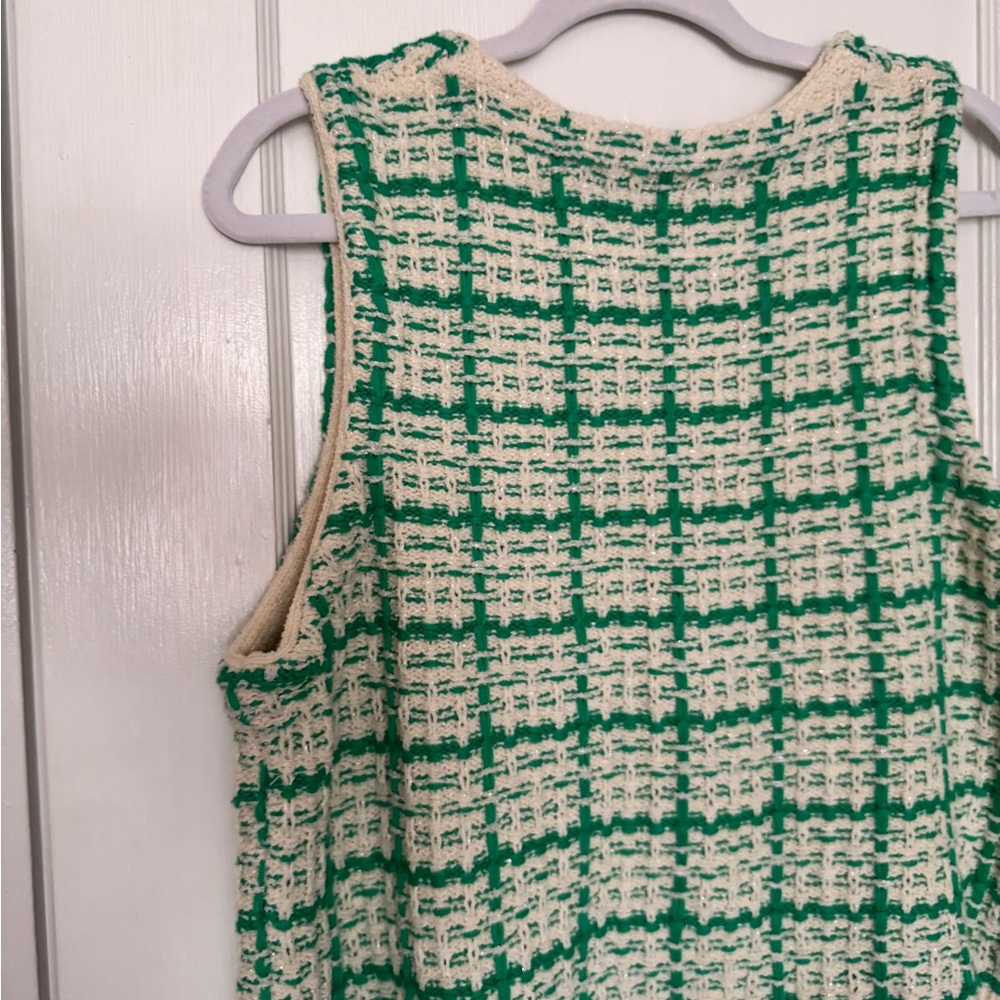 Women’s Green and Cream Women's Cardigan Vest - Picture 3 of 5